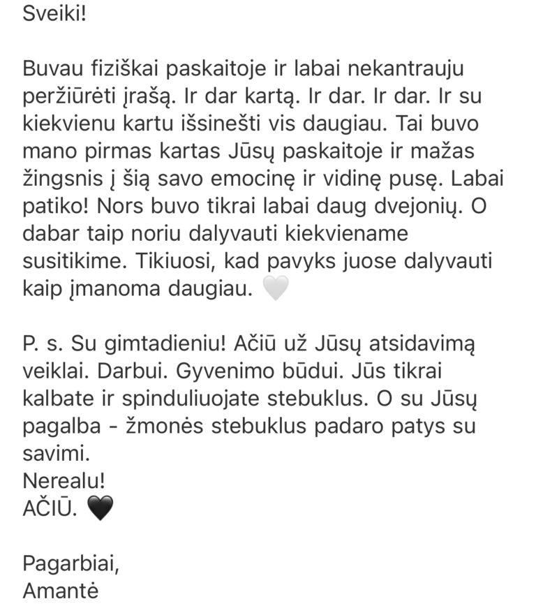 Dalyvio atsiliepimas apie pasitikėjimo savimi paskaitą
